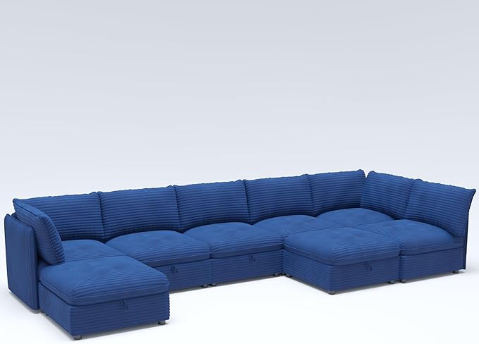 ERYE Modern Modular Storage Sectional Sofa, U/L Shaped Corduroy Modular Sofa Couch W/Movable Ottoman & Seat, 8 Seater Corduroy Upholstered Sofa Couch for Living Room