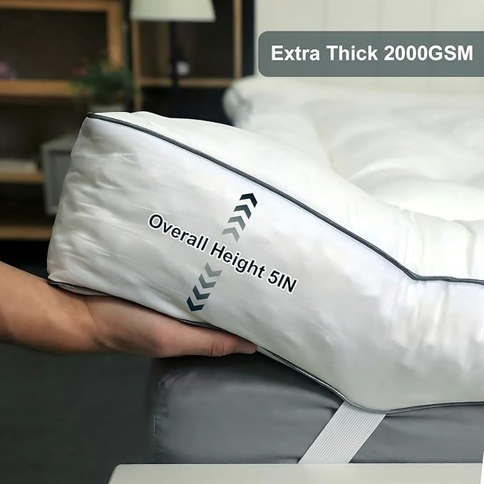 5 Inch Memory Foam Mattress Topper Queen, 2000GSM Shredded Memory Foam Pillow Top, Back Pain Relief & Plush Support, Extra Thick & Breathable, Master Bedroom Favorite