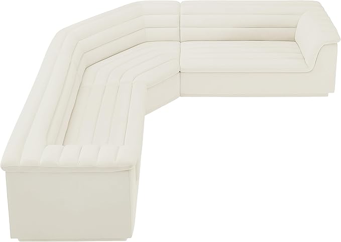 Meridian Furniture 194Cream-Sectional Cascade Collection Modern | Contemporary Modular Sectional with Soft Cream Velvet Fabric, Deep Channel Tufting, Curved Arms, 148" W x 80" D x 28" H, Cream