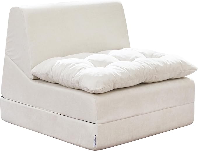Hobestluk Sofa Couch Folding Sofa Bed Comfy Floor Lounger Convertible Sofa with Removable Cushion Couches for Small Spaces Foldable Mattress for Living Room Bedroom or Office (Chenille Beige, Large)