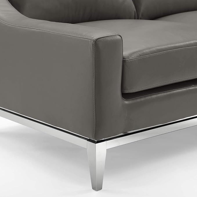 Modway Harness 64" Leather Loveseat in Gray with Stainless Steel Base