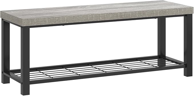 FOLUBAN Entryway Bench, Rustic Wood and Metal Shoe Storage Bench for Hallway Front Door Entrance, Industrial Indoor Bench for Bedroom Living Room, 43.3 Inch Light Grey - Image 9