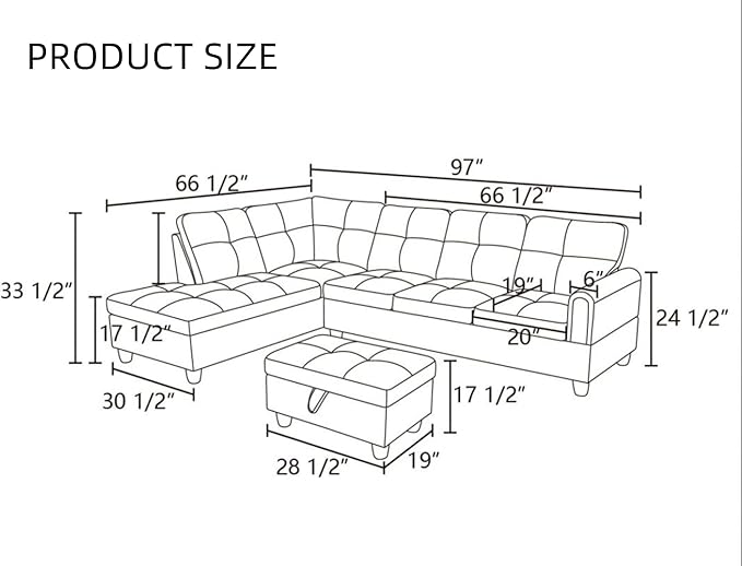 FONTOI L Shaped Sectional Couches, Lounge Modular Sectional Sofa for Living Room Bedroom Furniture, Comfortable 4 Seat Couch with Ottoman Storage & Chaise, Grey