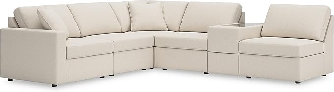 Signature Design by Ashley Casual Modmax Stain Resistant L-Shape Left-Arm Facing 6-Piece Sectional with Storage Console and Reversible Cushion, Beige