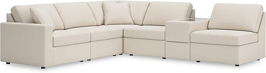 Signature Design by Ashley Casual Modmax Stain Resistant L-Shape Left-Arm Facing 6-Piece Sectional with Storage Console and Reversible Cushion, Beige