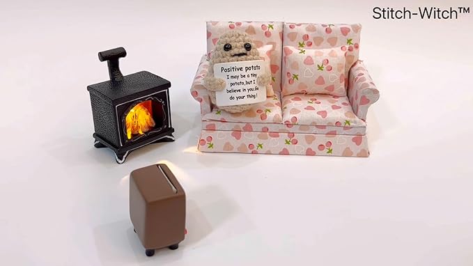Hilarious Gifts, Novelty Crochet Couch Potato, White Elephant Gifts for Men Women (White Potato on Pink Heart Loveseat)