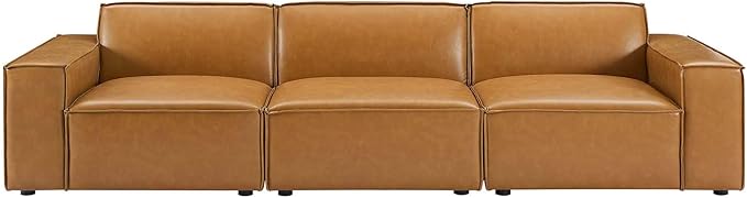 Modway Restore Vegan Leather Sectional 3-Seater Sofa in Tan