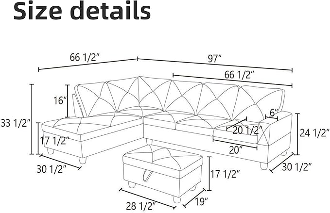 FONTOI L Shaped Sectional Couch Sofa, Modern Couches for Living Room, Comfy 4 Seat Modular Sectional Sofa with Ottoman Storage for Bedroom Apartment, Brown