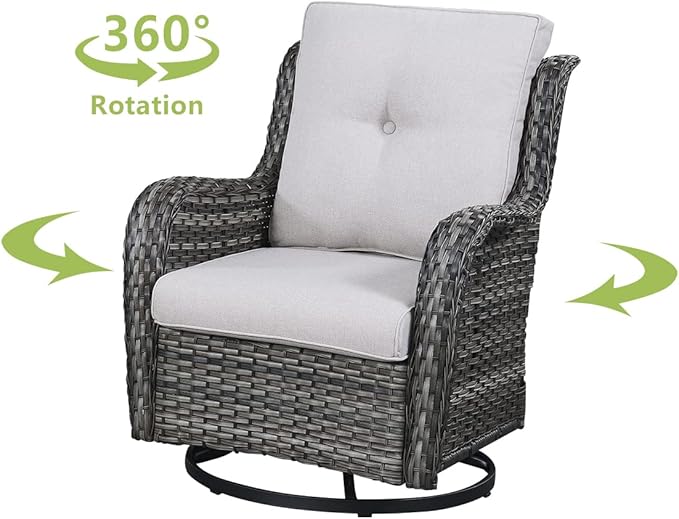 HUMMUH 6 Piece Patio Furniture Set PE Wicker Rattan 3-Seat Outdoor Sectional Sofa with Love Seats,Patio Swivel Chairs,Ottomans Conversation Sets for Garden, Poolside, Backyard