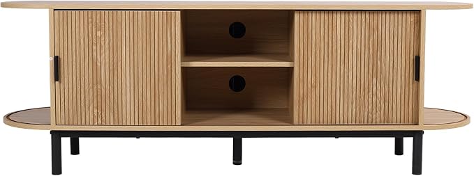 FurSch 62" Tambour Door TV Stand,Wood Mid Century Modern TV Cabinet for Up to 75“ TV,Curved Edge Long TV Stand with Storage for Bedroom Living Room (Natural, 62.2inch) - Image 9