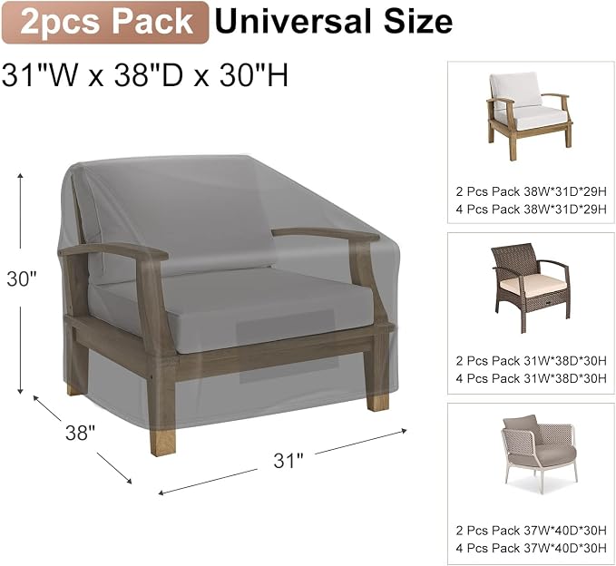 Patio Chair Covers Waterproof, Mrrihand Lounge Deep Seat Cover, Heavy Duty Outdoor Lawn Patio Furniture Covers (31" W x 38" D x 30" H - 2 Pack) - Image 2