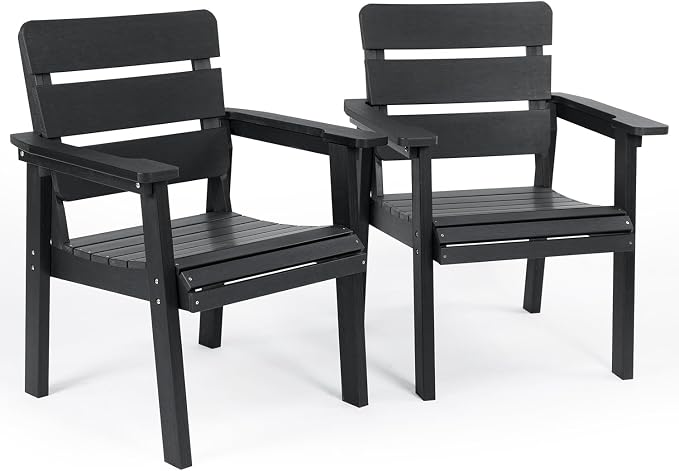 Outdoor Patio Dining Chair Set of 2, All-Weather Patio Chairs with Armrests, Ergonomic Design, Ideal for Garden, Poolside, Backyard, Deck, Black by Kibaso