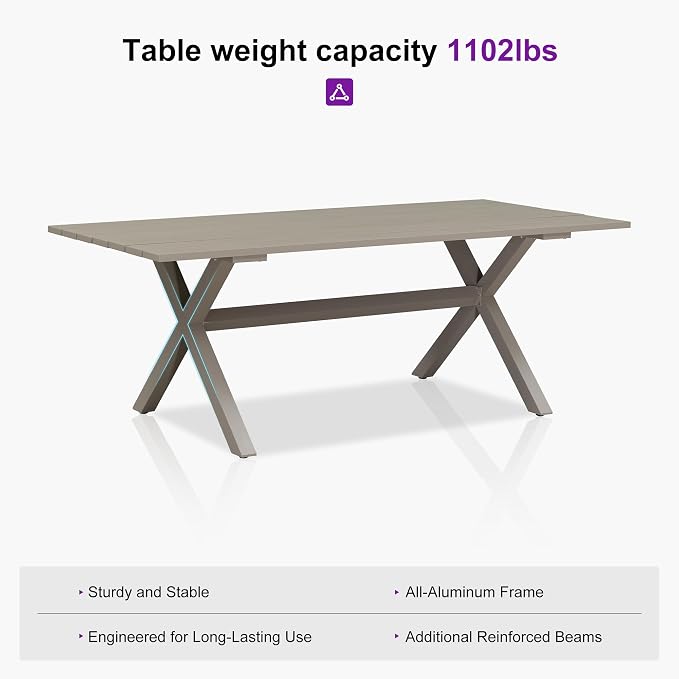PURPLE LEAF Outdoor Dining Set for 8 All-Weather 9 Pieces Patio Aluminium Dining Table and Rope Weave Chairs Included Cushions for Backyard Deck Decor Kitchen Modern Patio Furniture Set Champagne - Image 6
