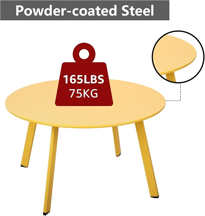 Meluvici Outdoor Side Table, Outdoor/Indoor Metal Steel Patio Coffee Table, Round Weather Resistant Anti-Rust (Yellow) - Image 4