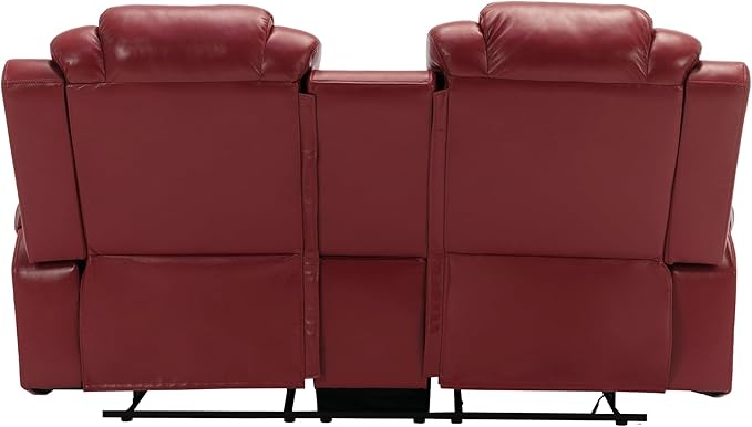ERYE 73-Inch Oversized Manual Reclining Sofa with LED Strip and Cupholders for Living Room Home Theater, Multifunctional Faux Leather Loveseat Manual Recliner Couches | Storage Console