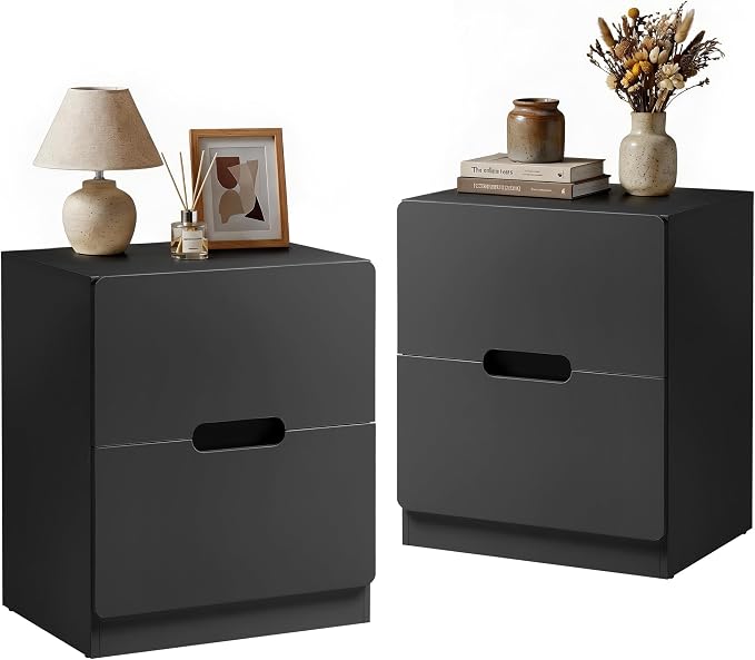 RoyalCraft Black Nightstand Set of 2, Night Stand with Drawers, Modern Bedside Table with Handless Design, Wood End Table for Bedroom, Hallway - Image 9