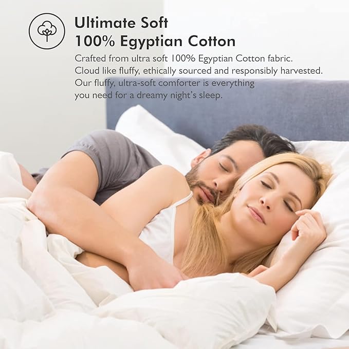 Luxurious White Solid Medium Weight, Super King Size Goose Feathers Down Comforter for All-Season, 120 X 120 inches, Premium Baffle Box, 100% Egyptian Cotton Cover, 85 oz. Fill Weight