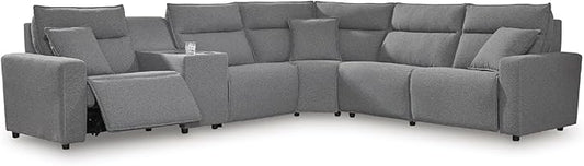 Signature Design by Ashley Modern ModMax II Stain Resistant L-Shape Right-Arm Facing 6-Piece Reclining Sectional with Console and Adjustable Headrest, Gray