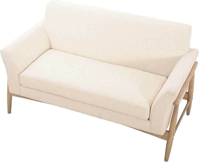 Christopher Knight Home Canna Fabric Flared Arms Loveseat, Comfy Upholstery 2 Seater Sofa, Wooden Frame Living Room Chair, Soft Seating Lounge Sofa for Bedroom/Office, Beige + Natural