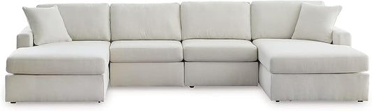 Signature Design by Ashley Modmax Stain Resistant Minimalist Modular Anti Sag 4-Piece Double Chaise Sectional with Loose Reversible Cushions and 2 Accent Pillows, White
