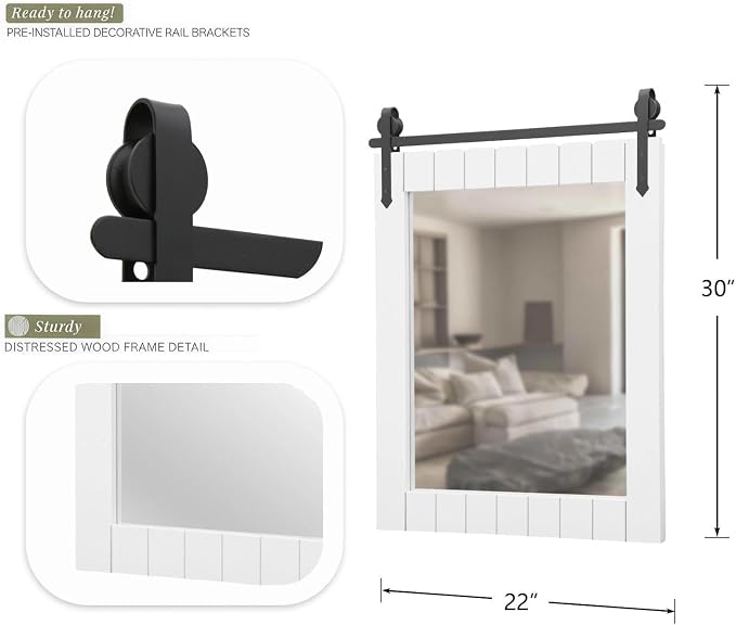 Besdomus Rustic Bathroom Farmhouse Mirror: 22"x30" White Western Barn Door Solid Cedar Wood Frame Vanity Mirror - Wall Mounted for Bathroom/Hallway/Living Room - Rustic Decor for Fashion-Conscious - Image 9
