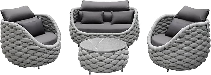 TWT 5 Pieces Patio Furniture Set Outdoor Rope Conversation Sectional Patio Sofa with 5 Seater for Backyard, Porch, Modern Armchairs with Thickness Cushions and Side Table