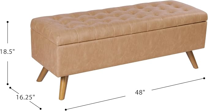 HomePop Modern Tufted Storage Bench - Sand Faux Leather - Image 3