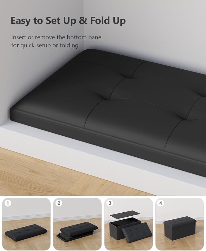 OS MOTOR Folding Storage Ottoman Bench, Multi-Functional Ottoman Foot Rest, End of Bed Bench, Storage Chest for Living Room, Bedroom, Hallway, Entryway, Holds Up to 600 lbs (Black, 30 Inches) - Image 6