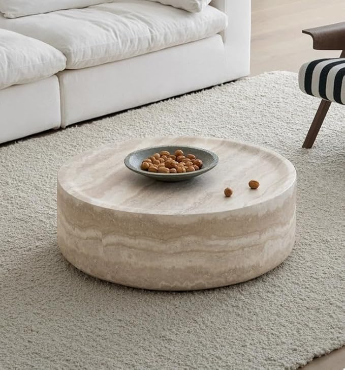 Modern Round Coffee Table Set of 2 for Living Room, Circle Coffee Table Side Table Set, Faux Mars Marble Pattern Center Table End Table Set for Apartment (Marble, 31.49+15.74)