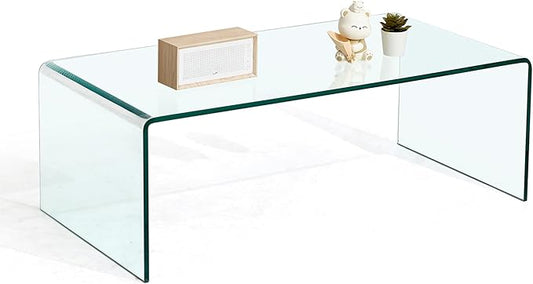 Glass Coffee Table, Modern Clear Coffee Tables for Living Room, Small Rectangle Tempered Glass Table Waterfall Sofa End Tables 39.3" x 19.6" x 13.78"H