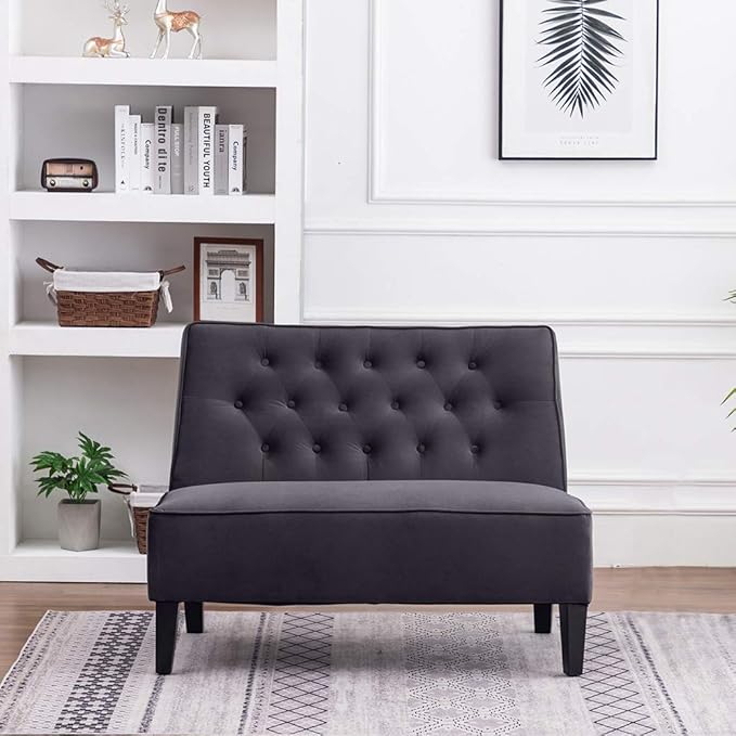 annjoe Button Tufted Loveseat Settee Upholstered Sofa Backrest Buckle Couch Banquette Bench for Dining Room Living Room Bedroom Funiture(Gray 1)