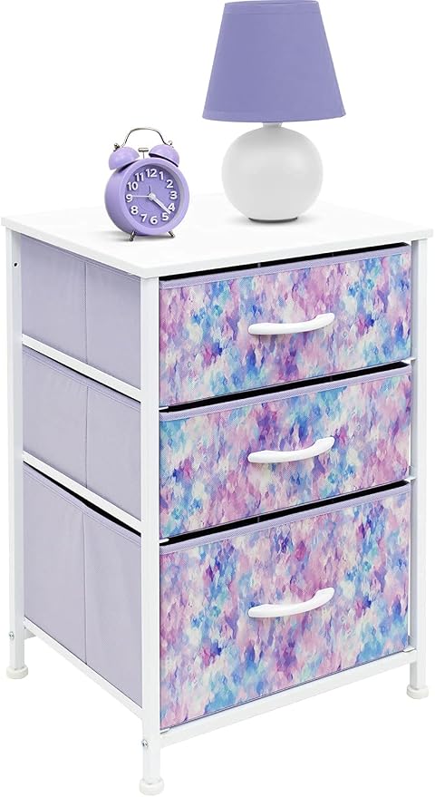 Sorbus Nightstand Storage Organizer with 3 Drawers - Kids Girls, Boys Bedroom Furniture Storage Chest for Clothes, Closet Organization - Steel Frame, Wood Top, Tie-dye Fabric Bin (Blue/Pink/Purple) - Image 5