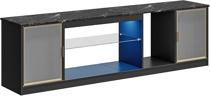 Bestier Black Marble RGB LED TV Stand for 65-75 Inch TV, 70.87" Farmhouse Entertainment Center with Tempered Glass Shelves & Storage Cabinets, Anti-Tip Media Console for Living Room Bedroom - Image 9