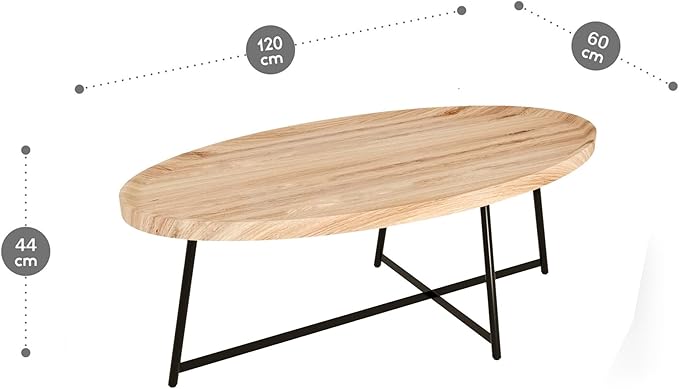 Modern Coffee Table, Oval Wood Coffee Tables Center Table with Metal Leg for Living Room, 47 Inch Living Room Table Accent Furniture (Oval Coffee Table, Nature-2)