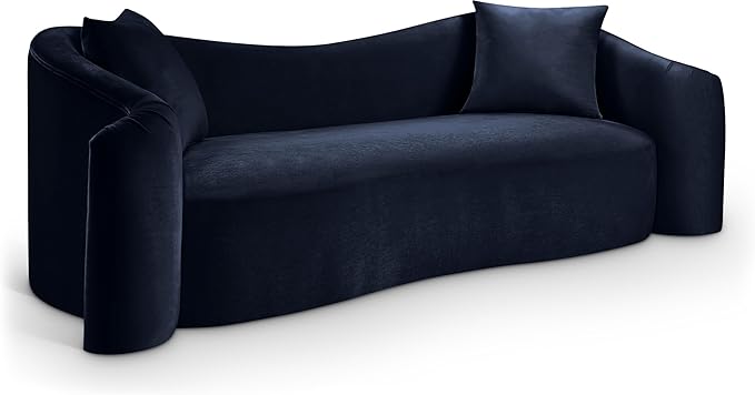 Meridian Furniture 44052Navy-S Destin Collection Modern | Contemporary Sofa with Ultra Luxe Navy 460 GSM Velvet, Rich Curves, 91" W x 34.5" D x 31" H, Navy