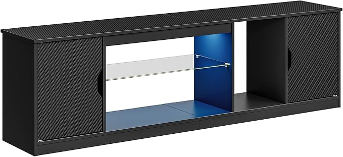 Bestier LED TV Stand with Storage for 65/70/75 Inch TV, Gaming Entertainment Center with Adjustable Glass Shelf for PS5 Xbox, Modern TV Console Table for Living Room, Black Large TV Stand Table - Image 9