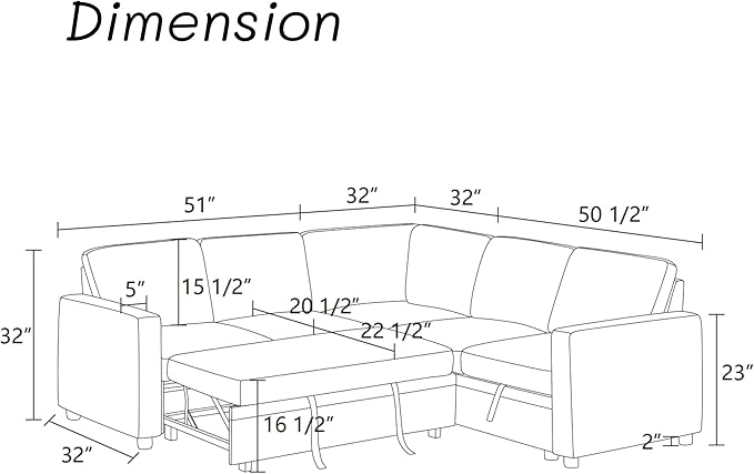 Sectional Sleeper Sofa with Pull Out Bed, L Shape Convertible Couch with Storage Chaise, Comfy Sleeper Couch, 2 in 1 Pull Out Sofa Bed with 5 Seats, for Living Room, Apartment, Black Gray