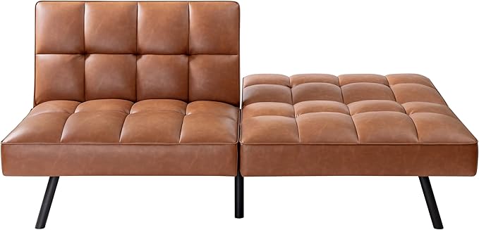 Futon Sofa Bed, Comfortable Futon Sofa Couch, Memory Foam Convertible Loveseat Sofa Bed, Split Back & Seat, Brown
