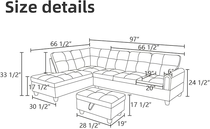 FONTOI L Shaped Sectional Couches, Leather Couch Modular Sectional Sofa with Ottoman Storage, Modern L Shaped Couch with Chaise for Living Room Bedroom Apartment Furniture, White