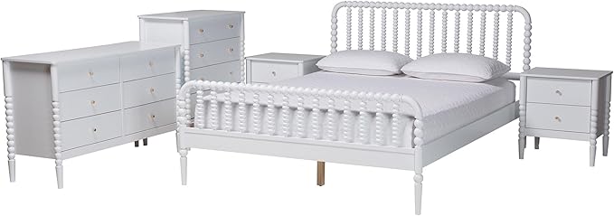 Baxton Studio Lucera Bobbin Wood Bedroom Set, 5-Piece, Full, White