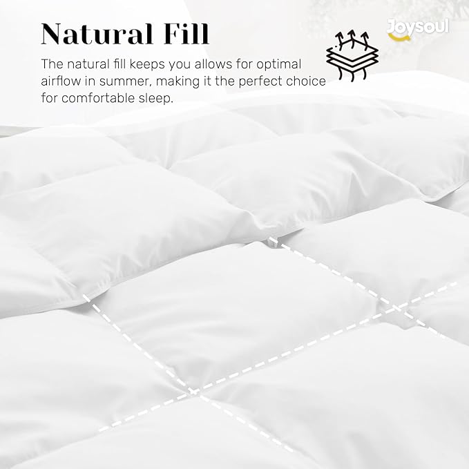Joysoul Goose Feathers Fiber Comforter - Lightweight Ultra Soft Fabric Cover Breathable White Down Feather Fill, Queen Size Duvet Insert (88" X 88")