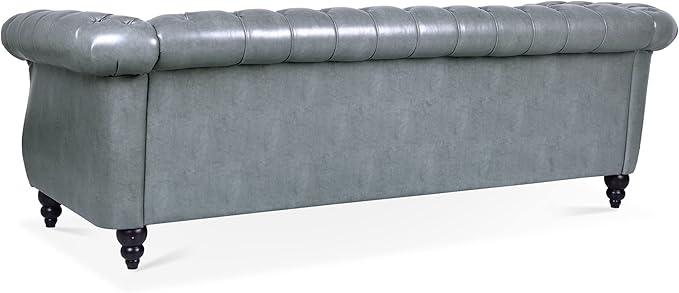 ERYE 84.5-Inch Classic 3 Seat Chesterfield Sofa Couches for Living Room Bedroom, 3 Seaters Button Tufted Faux Leather Upholstered Chesterfield Sofa Couch,Wood Legs | Button Tufted, Easy to Assemble, Nailhead, Removable Cushion