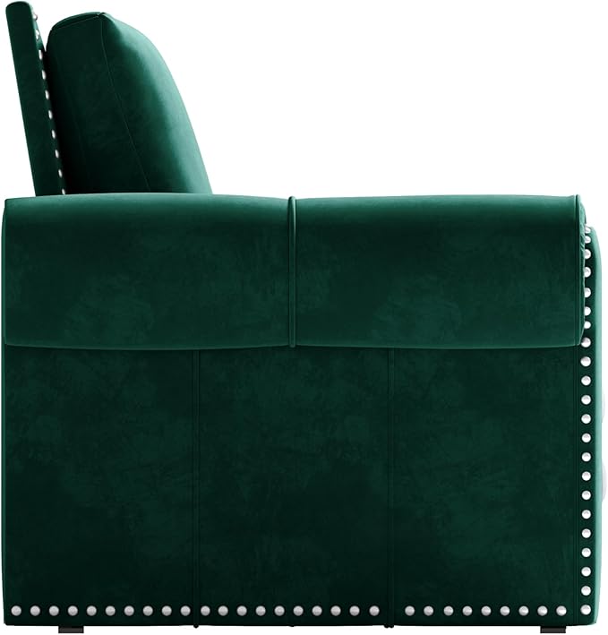Eafurn 93.7" King Size Pull Out Sofa Bed, 3-in-1 Convertible Sleeper Sofa Couch Bed with Nailhead Decor and Rolled Arms, Velvet Oversized Chesterfield Loveseat Chaise Lounge