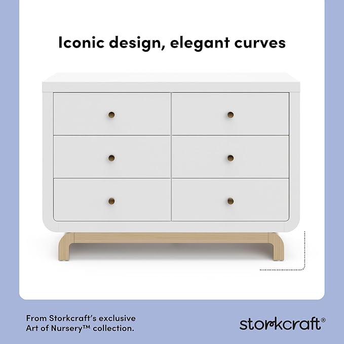 Storkcraft Santorini 6 Drawer Double Dresser (White with Driftwood) - GREENGUARD Gold Certified, Interlocking Drawer System, Dresser Drawer Organizer for Kids Bedroom - Image 5