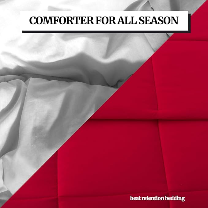 Down Alternative Bedding Comforter King Size - All-Season Soft Reversible Microfiber Bedding Comforter- Lightweight & Machine Washable (Black/Bright Red, King (U.S. Standard))