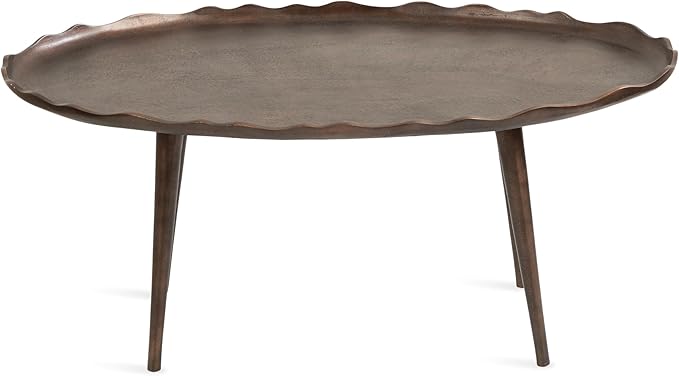 Kate and Laurel Alessia Transitional Oval Coffee Table, 34 x 20 x 15, Bronze, Metal Living Room Table for Storage and Display with Antique Deckled Edge Detailing