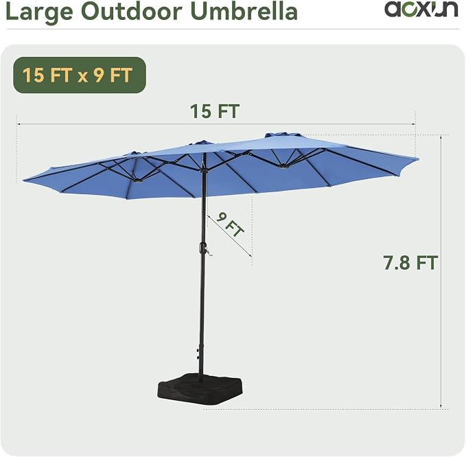 Aoxun 8-Piece Patio Table and Chairs Set & 15ft Patio Umbrella for 6, All Weather Outdoor Dining Set with 6 Textilene Chairs and 1 Rectangular Metal Table for Backyard, Garden, Brown/Blue - Image 3