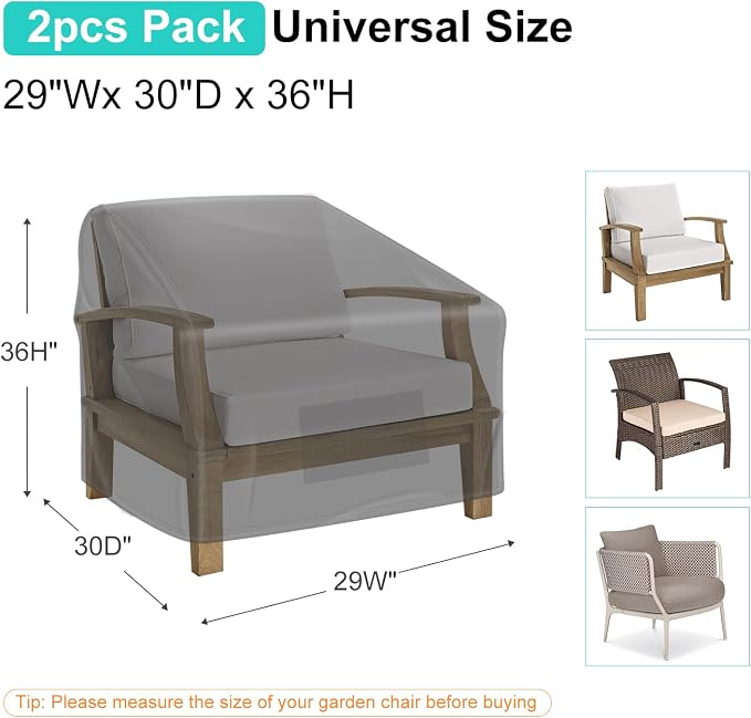 Patio Chair Covers for Outdoor Furniture Waterproof 2 Pack, Lawn Chair Covers 600D Heavy Duty Oxford Cloth, Large Covers for Lounge Lawn Deep Seat Black 29"W×30"D×36"H - Image 2