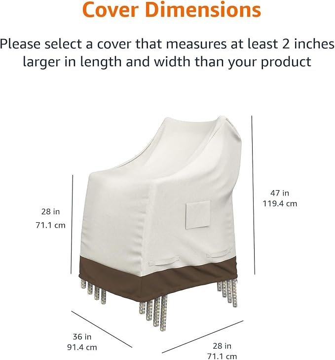 Amazon Basics Outdoor Stackable Chairs Cover, Waterproof, Anti-UV, Weather Resistant, Durable, Beige/Tan - Image 5