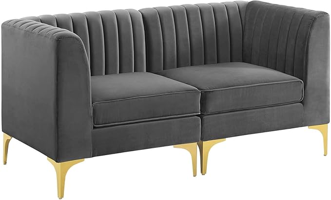 Modway EEI-4346-GRY Triumph Channel Tufted Performance Velvet Loveseat, Gray